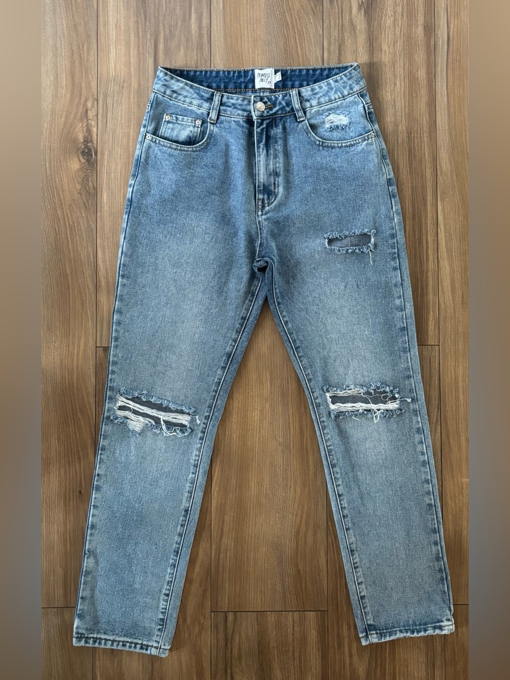 Princess Polly Light Blue Distressed Straight Leg Jeans